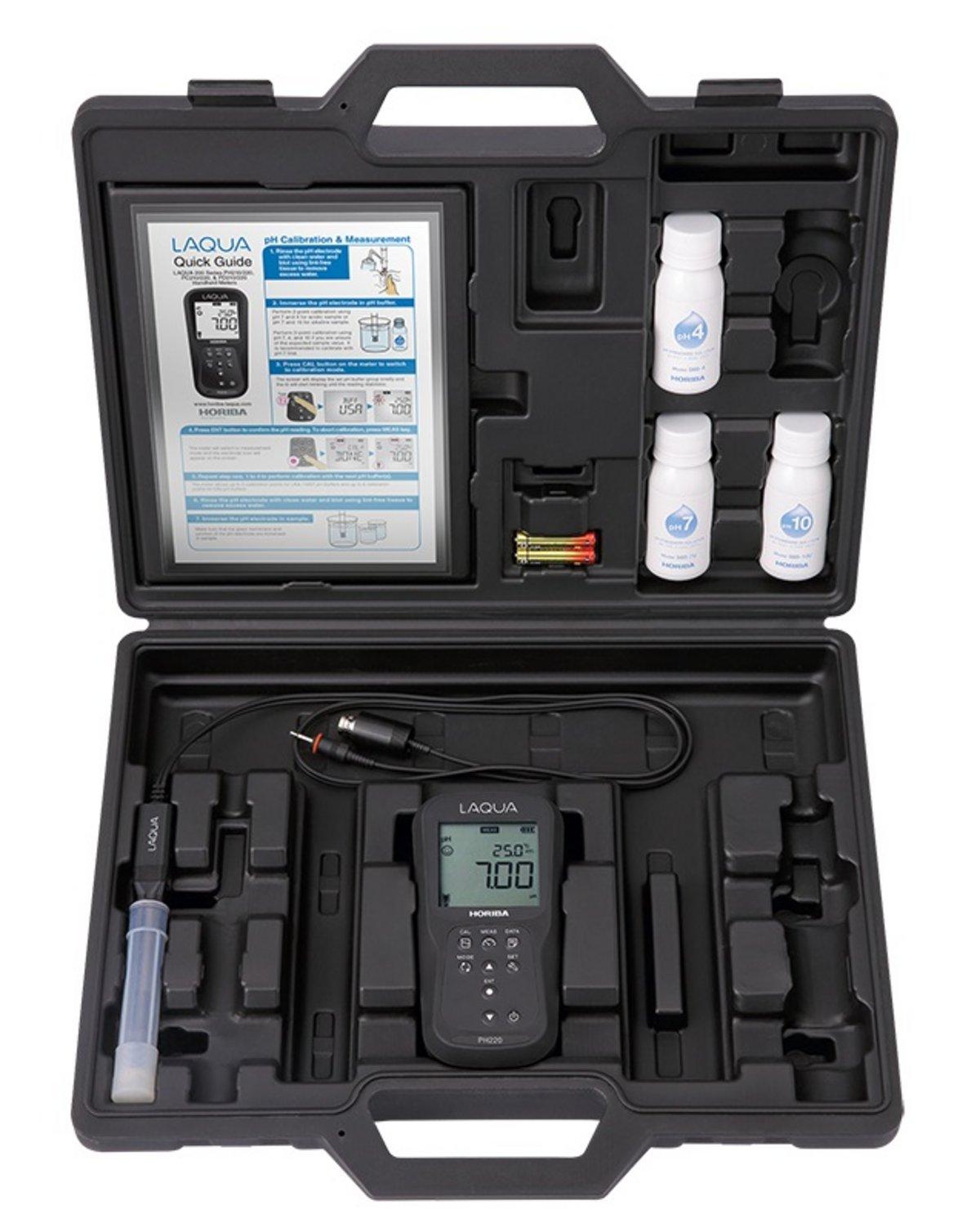 Horiba LAQUA PH220-Kit pH, ORP, temperature hand-held meter with GLP measurement data storage and printer function in carrying case